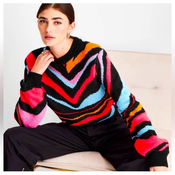 XXS🔖 FUTURE COLLECTIVE x Target Abstract Striped Crewneck Pullover Sweater Neon - Picture 2 of 12